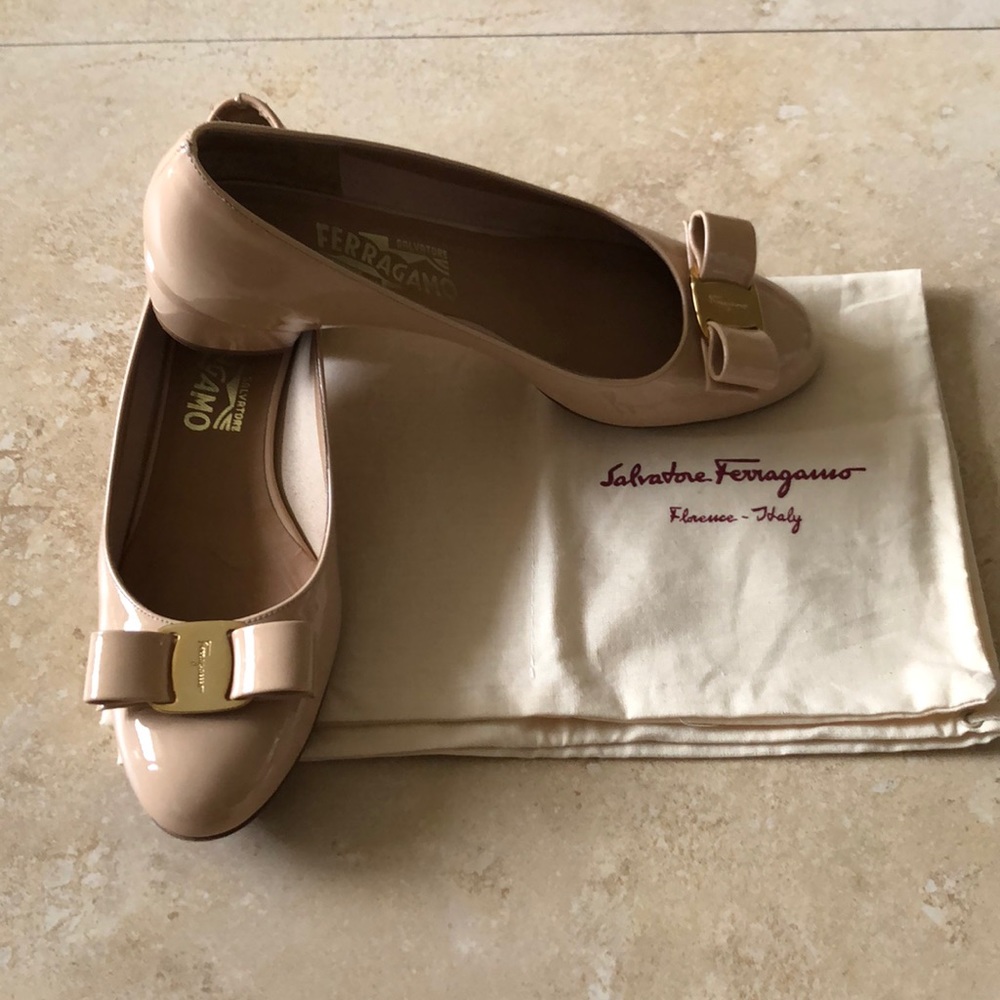 Salvatore Ferragamo patent bow pumps